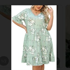 Celkuser Women's Plus Size Summer V-Neck Dress with Pockets Size 3X Floral Print